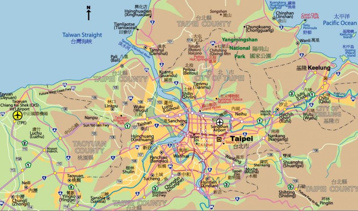 Het centrum van Taipei kaart