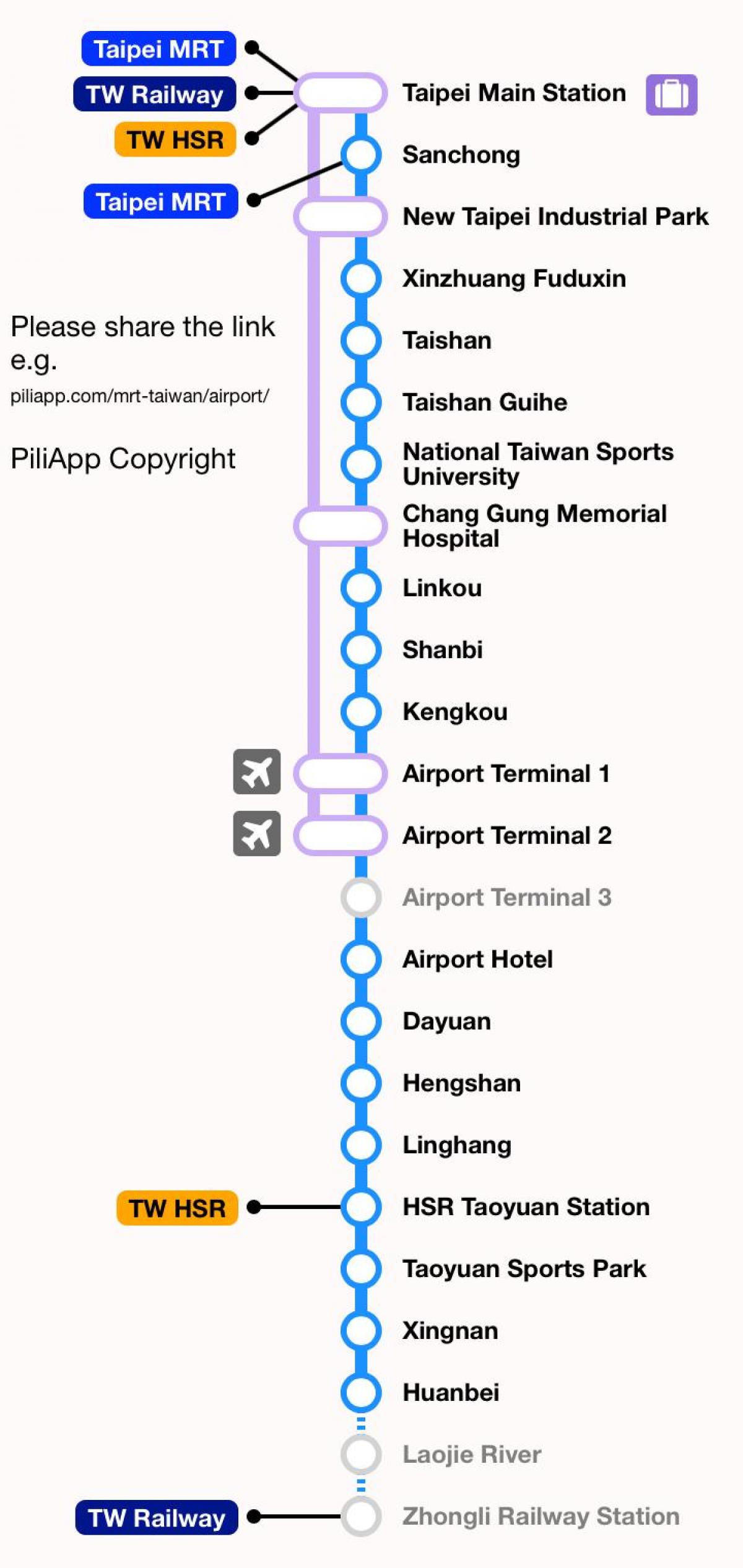 Taipei mrt kaart taoyuan airport